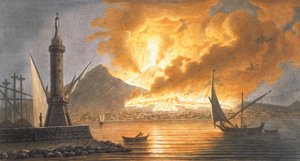 Vista da grande erupção do Vesúvio a partir da toupeira de Nápoles na noite de 20 de outubro de 1767, placa 6 de &39;Campi Phlegraei: observações sobre os vulcões das duas Sicílias&39; por Sir William Hamilto